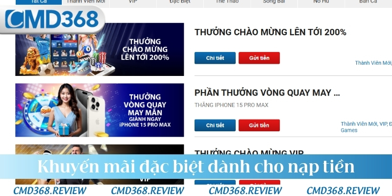 Khuyến mãi đặc biệt dành cho nạp tiền